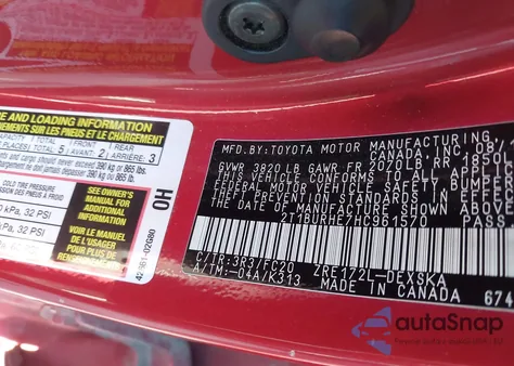 2017 Toyota Corolla Se z USA, uszkodzony, nr VIN 2T1BURHE7HC961570